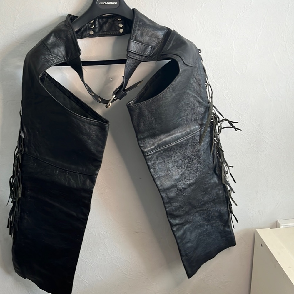 COPY - Leather Rider Chaps Motorcycle XXS Black Full Zip with Snaps